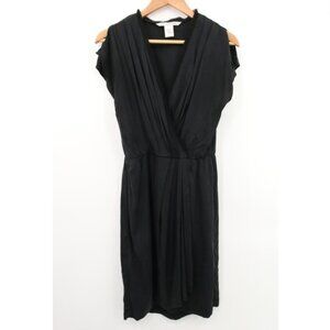 Diane von Furstenberg Dress Black Mateo Silk Wrap Style V Neck Ruffle Pleated 6